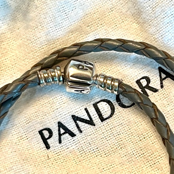 Pandora Gray Leather Braided Double-Wrap Bracelet - Picture 7 of 11